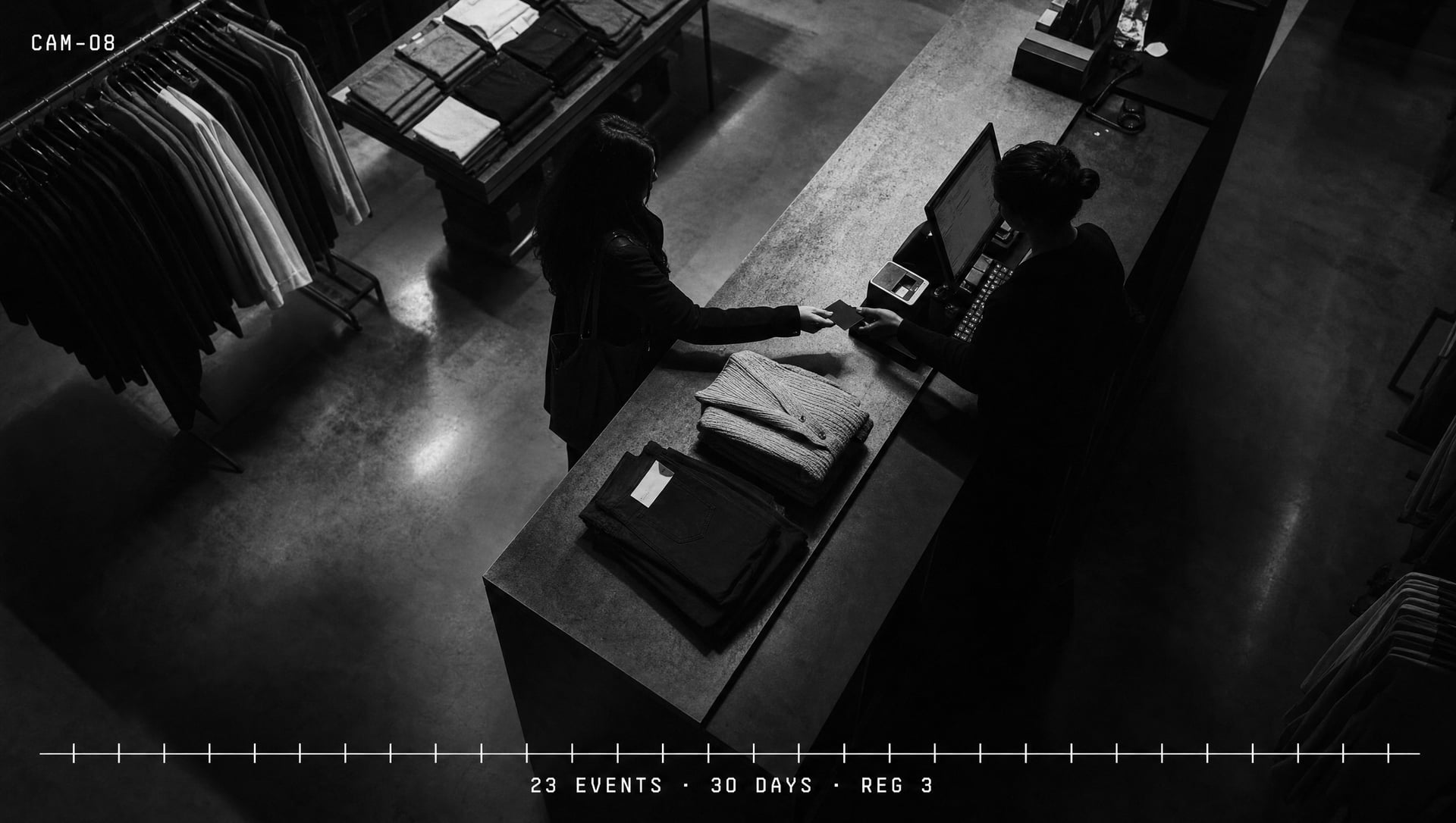 A thirty-day no-scan pattern — 23 events repeating at the same register