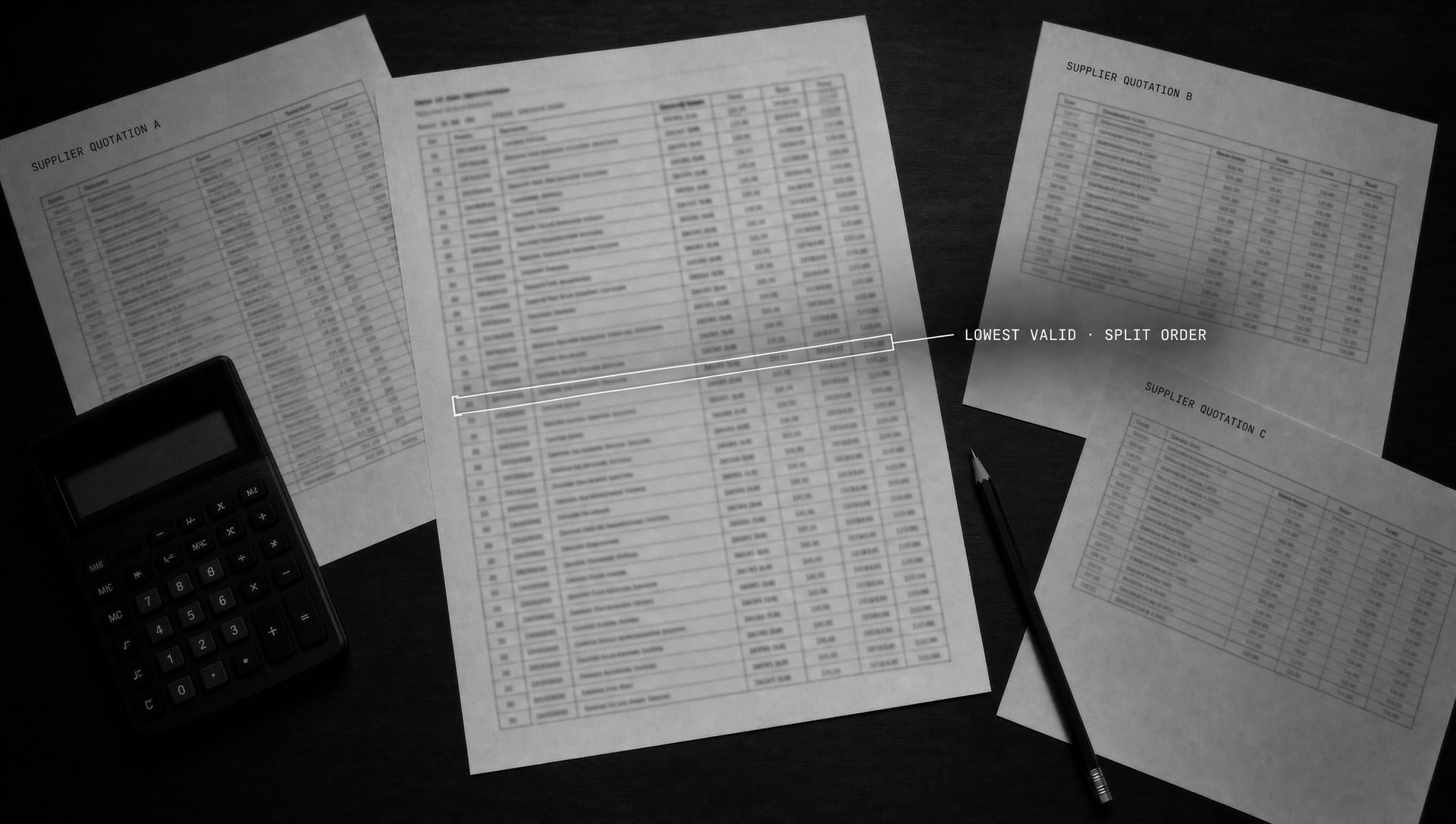 Bill of materials and supplier quotes — the cheapest valid plan marked